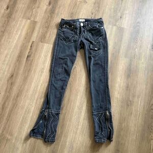 Antik Demin Black Western  Moto Boho Zipper jeans
